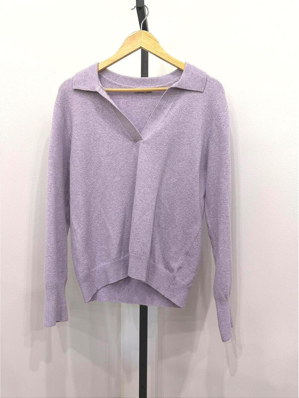 Faherty Large Light Purple Collared V-Neck Sweater